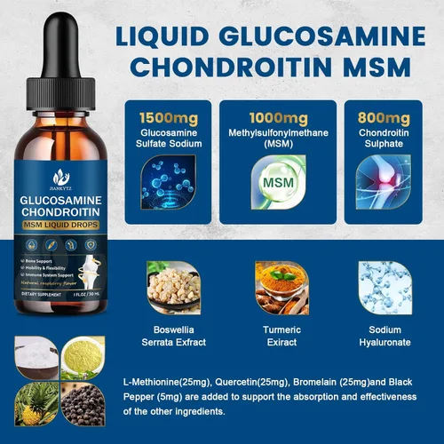 Miniatura 3 de Gotas líquidas de glucosamina condroitina MSM, alta absorción, antioxidante, inmune, apoyo óseo, suplemento MSM para hombres y mujeres, vegano, sin