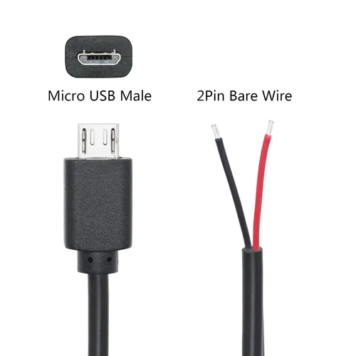 Miniatura 3 de Cable micro USB macho a 2 pines de 3 pies, cable USB de 2 pines, cable de alimentación de extremo abierto, fácil soldadura 5V/3A,