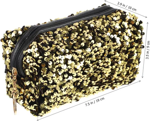 Miniatura 5 de VALICLUD Bolsa de cosméticos de viaje con lentejuelas, bolsa de cosméticos portátil con purpurina, bolsa de maquillaje con cremallera, bolsa