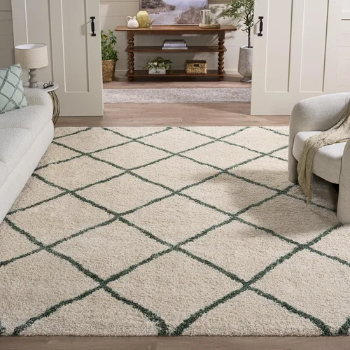 Miniatura 93 de SAFAVIEH - Alfombra de la colección Hudson Shag, diseño de enrejado moderno, no desprende pelusa y fácil de cuidar, 2 pulgadas de grosor, ideal