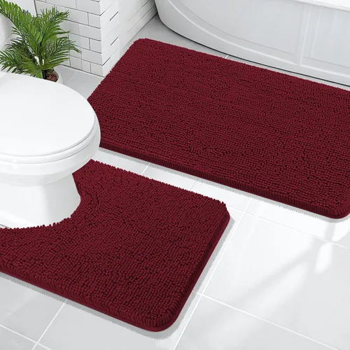 Miniatura 102 de OLANLY Juego de alfombras de baño de 2 piezas, alfombras de baño de chenilla suave y absorbente y alfombra de contorno en forma de U para inodoro