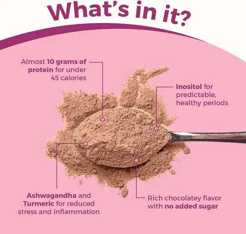 Miniatura 5 de Polvo de proteína de péptidos de colágeno para mujeres, suplemento PCOS formulado con inositol, ashwagandha y cúrcuma, apoya el cabello, la piel