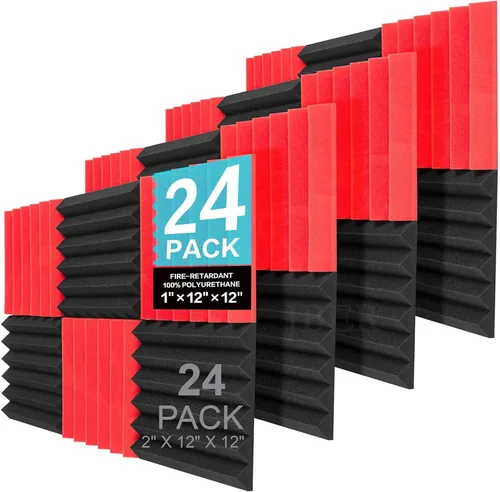 Miniatura 11 de JBER - Paquete de 12 paneles acústicos de espuma para pared de estudio, acolchonados, insonorizados, ignífugos, de 1 x 12 x 12 pulgadas Negro No