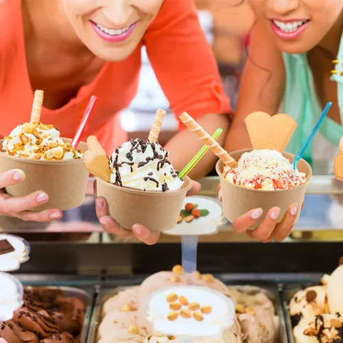 Miniatura 6 de Honeydak 100 tazas de sopa de helado de papel de 8 onzas, cuencos desechables de papel kraft, aperitivos fríos y calientes, yogur, postre, tazas