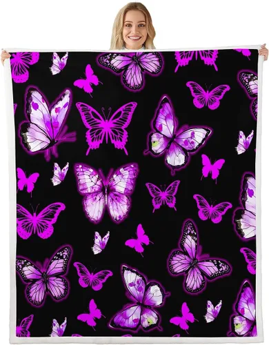 Miniatura 30 de Feelyou Butterfly Throw Blanket Butterflies Print Soft Fleece Sherpa Cozy Fuzzy Plush Warm Glitter Colorful Fuzzy Plush Throw Animal 40"x50" for Bed
