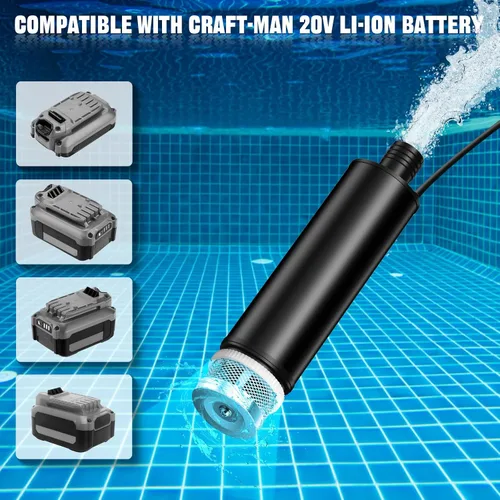 Miniatura 4 de Bomba de agua sumergible para batería Craftsman de 20 V, 635 GPH 100 W, bomba de transferencia de agua inalámbrica para tina, estanque, jardín