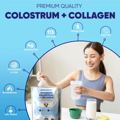 Miniatura 4 de Vitamatic Calostro bovino + colágeno en polvo, suplemento para la salud intestinal, crecimiento del cabello, belleza, recuperación muscular y apoyo