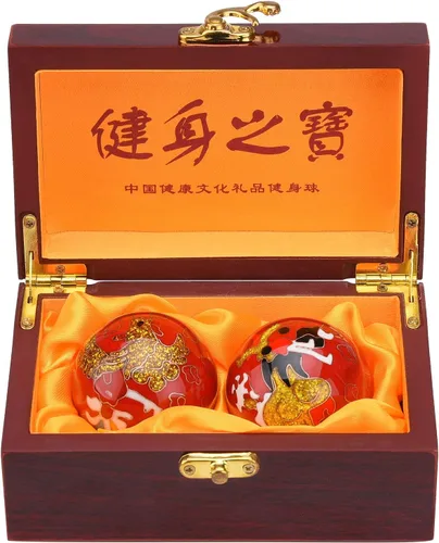 Miniatura 9 de BRABUD Bolas de Baoding de 1.97 pulgadas para ejercicio de mano, bolas de estrés con campanillas, patrón de dragón y fénix, bolas azules con caja