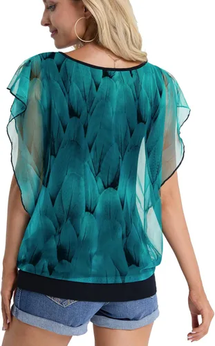 Miniatura 5 de BAISHENGGT Blusas de verano para mujer, de manga corta, plisadas, de malla frontal, blusas elegantes y casuales