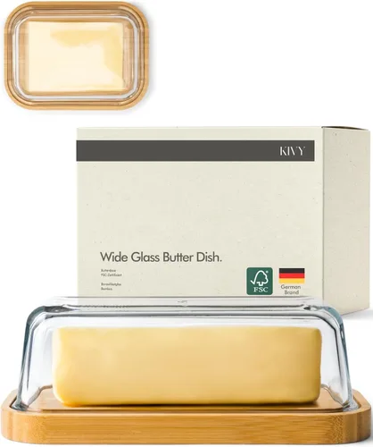 Miniatura 14 de Mantequera de vidrio KIVY con tapa hermética que mantiene la mantequilla suave - Para encimera y estante de la puerta del refrigerador - Bandeja