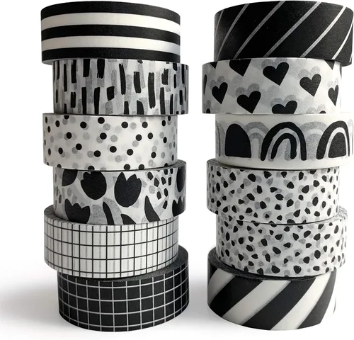 ZYNSHE - Juego de 12 rollos de cinta adhesiva washi de 15 mm de ancho, linda y decorativa para diario, álbum de recortes, manualidades, bullet