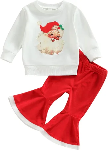 Miniatura 24 de Gueuusu Conjunto de ropa de manga larga para bebé niña con texto en inglés "My 1st Christmas", sudadera de manga larga con pantalones acanalados