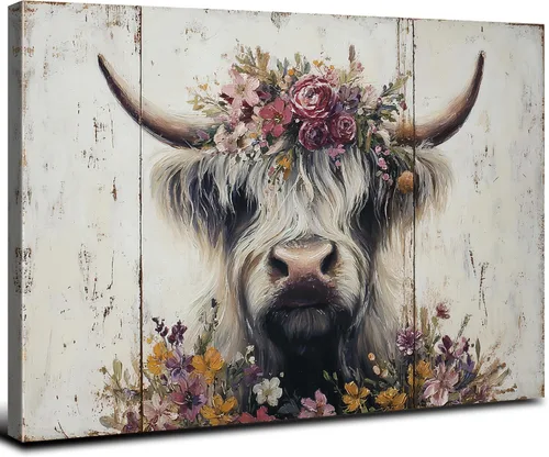 Miniatura 8 de Fotos de vaca de las tierras altas de granja, decoración de pared, arte de pared de animales de cuerno largo, decoración occidental para sala