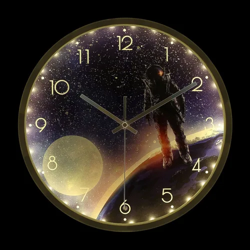 Miniatura 9 de Spaceman - Reloj de pared con tema de astronauta, 12 pulgadas, luz nocturna luminosa y silenciosa, reloj de pared con movimiento silencioso