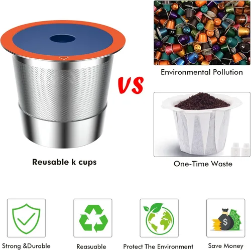 Miniatura 6 de Tazas reutilizables de acero inoxidable K Cups para Keurig 2.0 y 1.0, cápsulas de café reutilizables para cafetera Keurig, paquete de 2 tazas K Cups