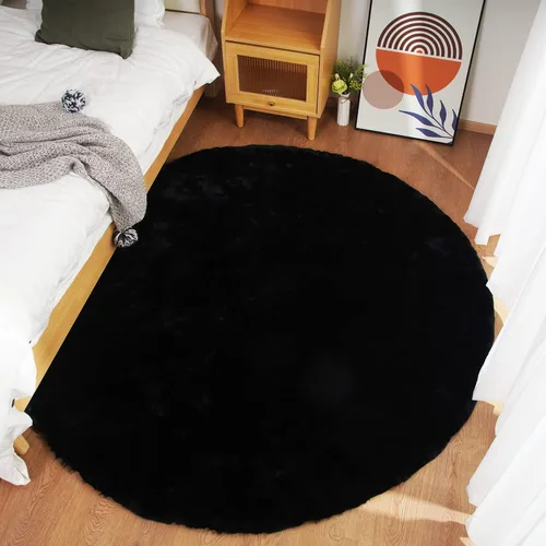 Miniatura 51 de Ghouse Alfombra ultrasuave de pelo sintético de conejo, alfombras lavables a máquina para dormitorio, alfombras esponjosas para sala de estar, Blanco