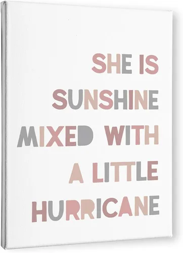 Miniatura 17 de PHAMTE Decoración de pared para dormitorio de niñas, arte de pared con texto en inglés «She is Sunshine Mixed with a Little Hurricane», lienzo