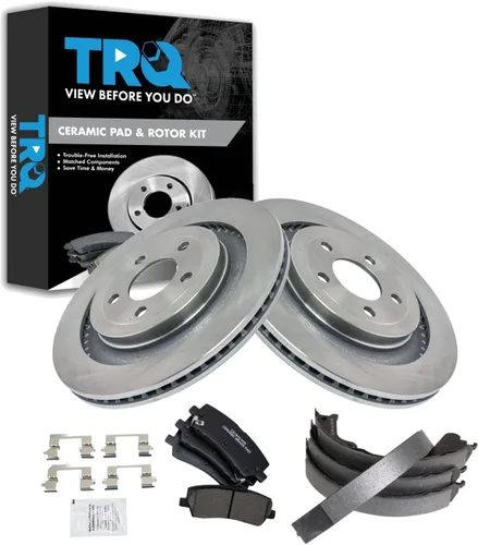 Miniatura 143 de TRQ Kit de pastillas de freno y rotor Posi trasero premium con zapatas de estacionamiento para camión GM SUV