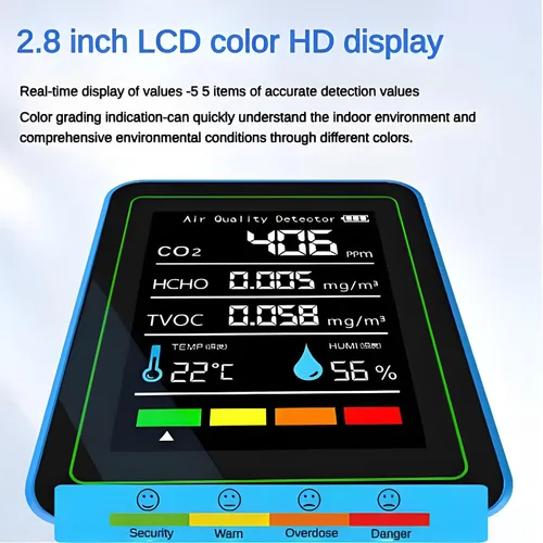 Miniatura 4 de Monitor de calidad del aire interior: Sensor de humedad de temperatura con CO2, TVOC, HCHO, detector portátil profesional, medidor de calidad
