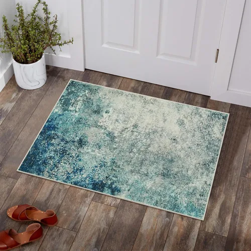 Miniatura 25 de Lahome Alfombra redonda moderna abstracta de 3 pies, color azul, lavable, de 3 x 3 pies, para cocina, entrada, suave, pequeña, antideslizante