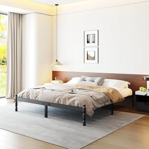 Miniatura 15 de Base de cama resistente de tamaño individual con almacenamiento y tapón de colchón, marco de cama de metal con plataforma, no necesita somier, fácil