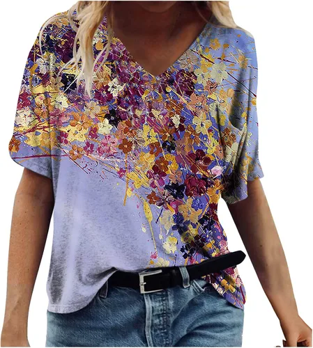 Cute Summer Tank Tops for Women,Womens T Shirts Short Sleeve V Neck Casual Summer Tops Tshirts Loose Fit Shirts