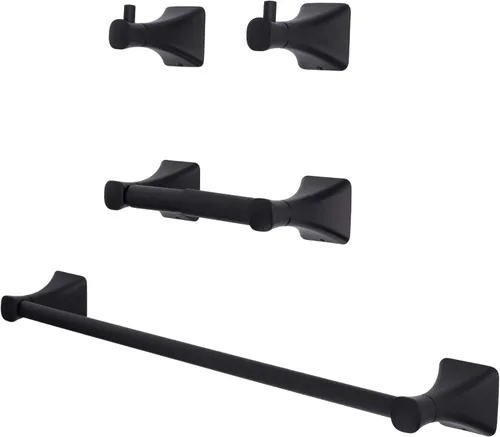 JS Jackson Supplies Kit de 4 piezas de accesorios de baño cuadrado suave – Incluye barra de toalla de 18.0 in, soporte de papel higiénico y ganchos