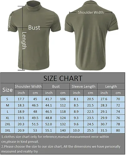 Miniatura 3 de Percle Camiseta básica de manga corta para hombre, cuello alto, casual, ajustada, color sólido