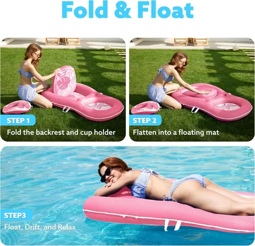 Miniatura 6 de SLOOSH Pool Floats Lounger Adult, Fabric Pool Floaties Lounge Convertible 2-in-1 Floating Water Floaty with Cup Holders Adjustable Backrest Recliner