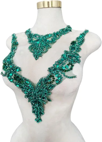 Miniatura 14 de Accesorios de apliques de encaje de diamantes de imitación hechos a mano puros cuentas de costura a mano piedras parches para vestido de novia