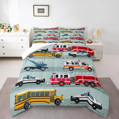 Miniatura 3 de Erosebridal Juego de ropa de cama de tren de dibujos animados para niños y niños, edredón de plumón de vehículos para niños, decoración