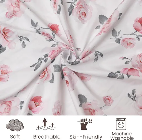 Miniatura 3 de PHF 3 paquetes de sábanas de cuna suaves, sábanas bajeras florales rosa transpirables y cómodas para niñas, ajuste universal sin deslizamiento