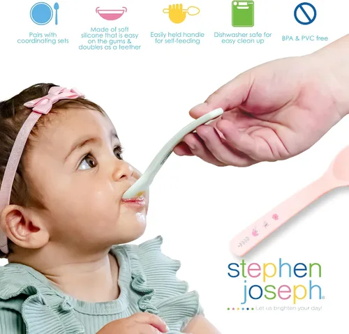 Miniatura 5 de Stephen Joseph Juego de cucharas de silicona para bebés, cucharas de alimentación de primera etapa para bebés, juego de cucharas fomenta