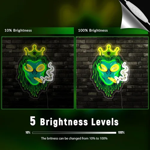 Miniatura 4 de Letreros de neón de alienígena verde con luces LED, luces de neón LED de alienígena fumador con corona, luces de neón LED de alienígena con corona