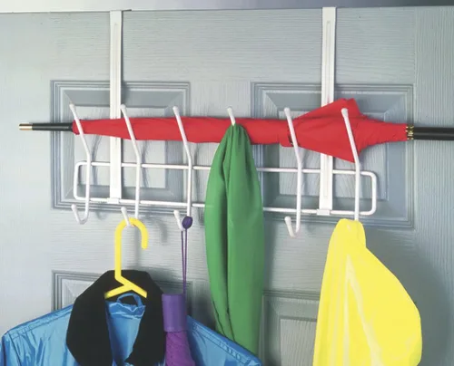 Miniatura 15 de ClosetMaid Barra de valet colgante para instalación en pared o puerta, accesorios incluidos, diseño plegable, acero duradero, color blanco