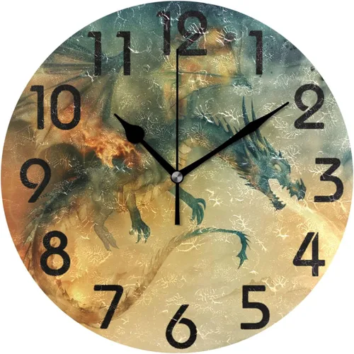 Miniatura 23 de Reloj de pared redondo retro de otoño con dos gnomos y calabaza de 10 pulgadas, funciona con pilas, reloj de escritorio analógico silencioso sin