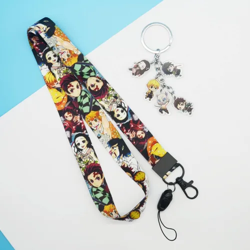 Miniatura 5 de Demon Anime Tanjiro & Nezuko - Cartera con cordón y llavero, tarjetero para tarjetas de identificación, bolsa con cordón, funda para el cuello
