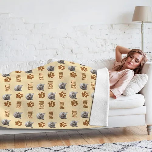 Miniatura 5 de Manta personalizada con cara de gato y nombre de forro polar suave, divertida manta de fotos de varios tamaños, mantas personalizadas para sofá