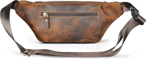 Miniatura 6 de Handadsume Riñonera de lona resistente al agua + cuero para senderismo, viajes, riñonera pequeña para hombres y mujeres FB811-29, W-8138-Marrón