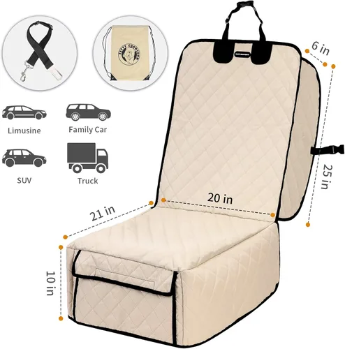 Miniatura 7 de Fundas de asiento de automóvil para perros, 100% impermeables, protector de asiento de automóvil para mascotas, asiento delantero, a prueba de Crema