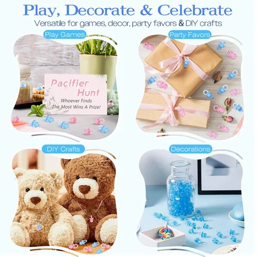 Miniatura 5 de 150 mini chupones acrílicos para juego de baby shower, chupones a granel de 0.86 pulgadas para revelación de género, recuerdos de fiesta, decoración