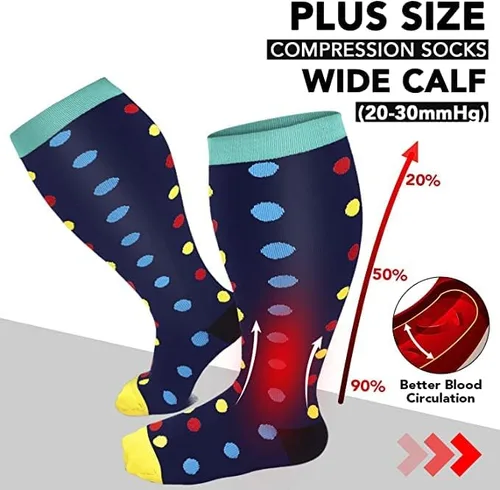 Miniatura 4 de SIOAUIRT Calcetines de compresión de talla grande para mujeres y hombres de 20 a 30 mmHg, medias de pantorrilla ancha, el mejor apoyo
