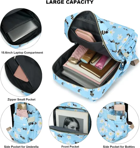 Miniatura 2 de Bee - Mochila para laptop para mujeres y niñas, mochila escolar universitaria de 15.6 pulgadas, mochila informal de viaje, tamaño grande