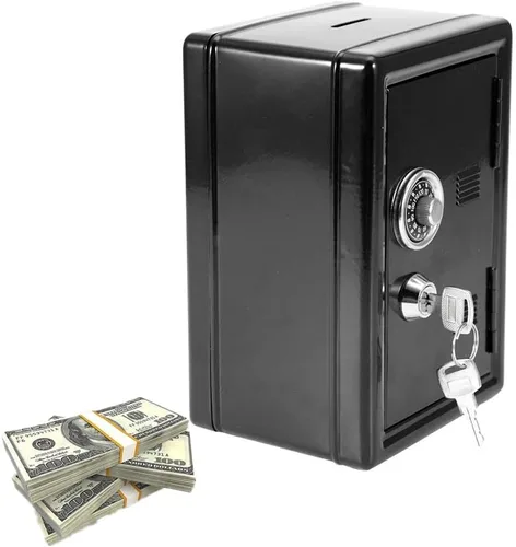 Yosoo Caja de dinero para niños, caja de dinero, contraseña, monedas, ahorro de caja fuerte, estilo caja de regalo, con 2 llaves (negro)