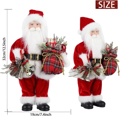 Miniatura 6 de AGM Figura decorativa navideña de Papá Noel de 12 pulgadas con bolsa de regalos y 2 campanas para fiestas navideñas y decoración del hogar