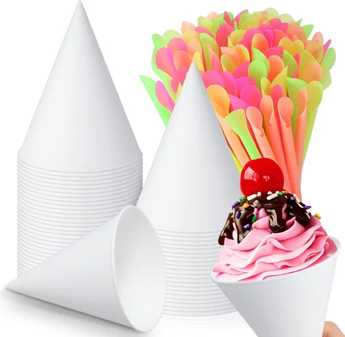 Miniatura 18 de Eaasty 200 tazas de cono de nieve y pajitas, cucharas de 4.5 onzas, popotes de papel desechables, cuchara de paja para aguanieve, helado afeitado