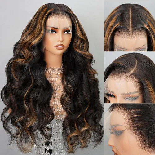 Miniatura 2 de Arabella - Pelucas de cabello humano con encaje frontal 360 FBP30 con reflejos degradados, pelucas de cabello humano 12A, pelucas de encaje Peluca