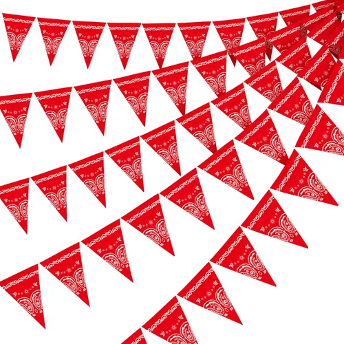Miniatura 8 de Glenmal Paquete de 5 banderines de banderines para fiesta de vaquero occidental, banderines de banderines de campo negro y rojo para adultos