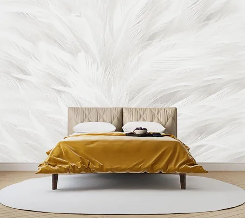 Miniatura 2 de Mural de Papel Pintado de Plumas Elegante Gris y Blanco para Sala de Estar Dormitorio (No se Pela ni se Pega) No despegar ni pegar