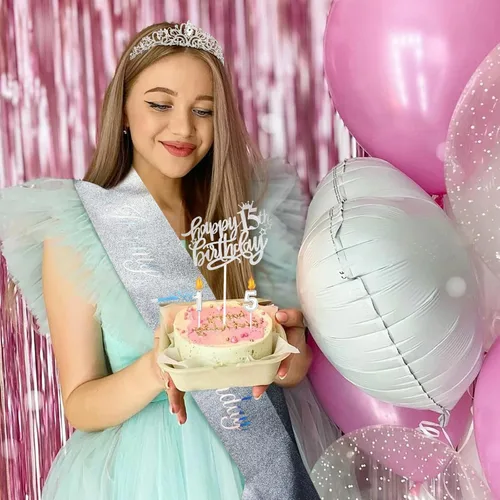 Miniatura 2 de Decoraciones de cumpleaños número 15 para niñas, incluyendo tiara de corona de diamantes de imitación, banda con purpurina, adorno para pastel